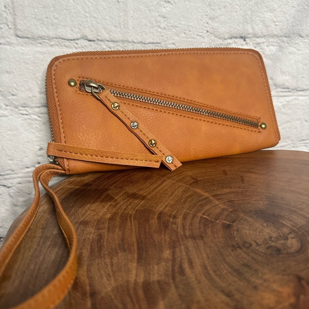 Free People Distressed Vegan Leather Wallet Brown, New W/O Tags